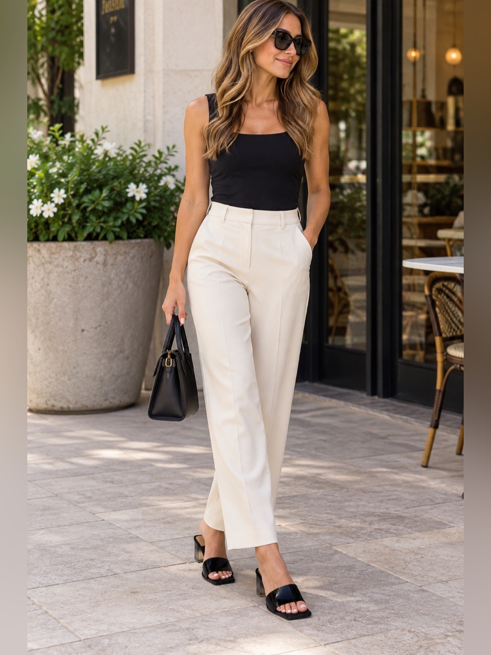 Good American | Black & Clear Block Heel Mules